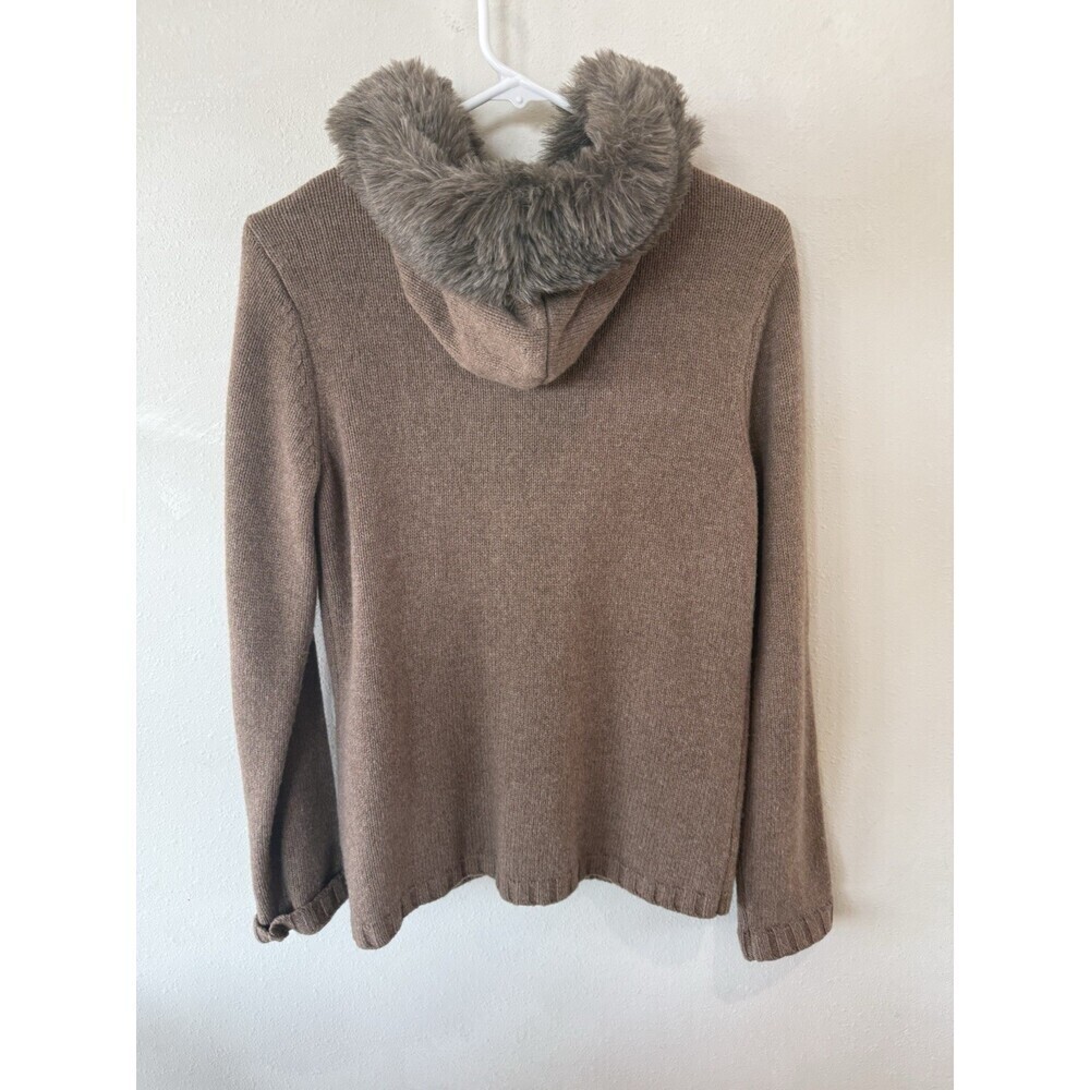 Liz Claiborne Crazy Horse Cardigan Womens Small Brown Lambs Wool Hoodie Full Zip - Picture 3 of 3